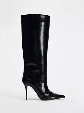 Black High Heel Pointed Toe Knee-High Boots Zara